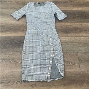 Fitted Plaid Snap Dress